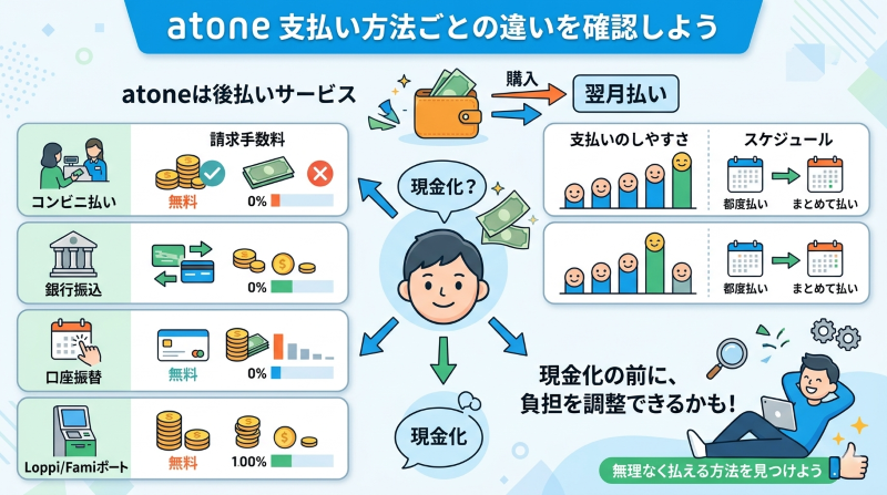 atone現金化支払い方法ごとの違いを確認する