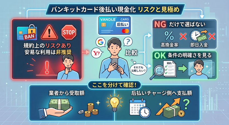 バンキットカード後払い現金化をするときのリスクと見極め