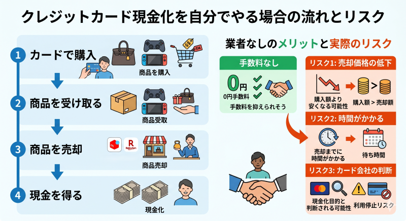 クレジットカードカード現金化を自分でやる場合の流れ