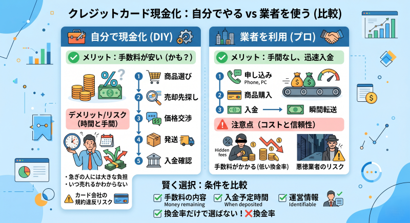 クレジットカード現金化を自分でやるより業者を選んだほうがいい場合