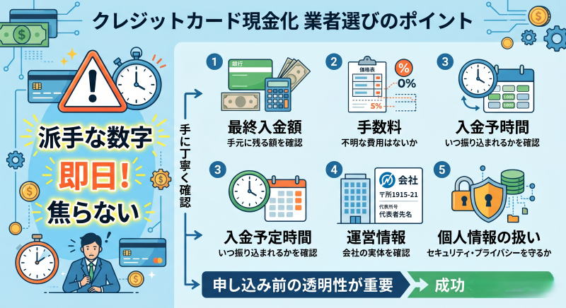 クレジットカード現金化業者選びのポイント
