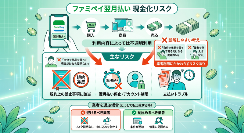 ファミペイ翌月払い現金化のリスク