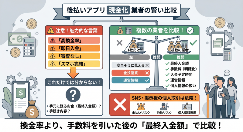 即金で後払い現金化したいときの業者比較